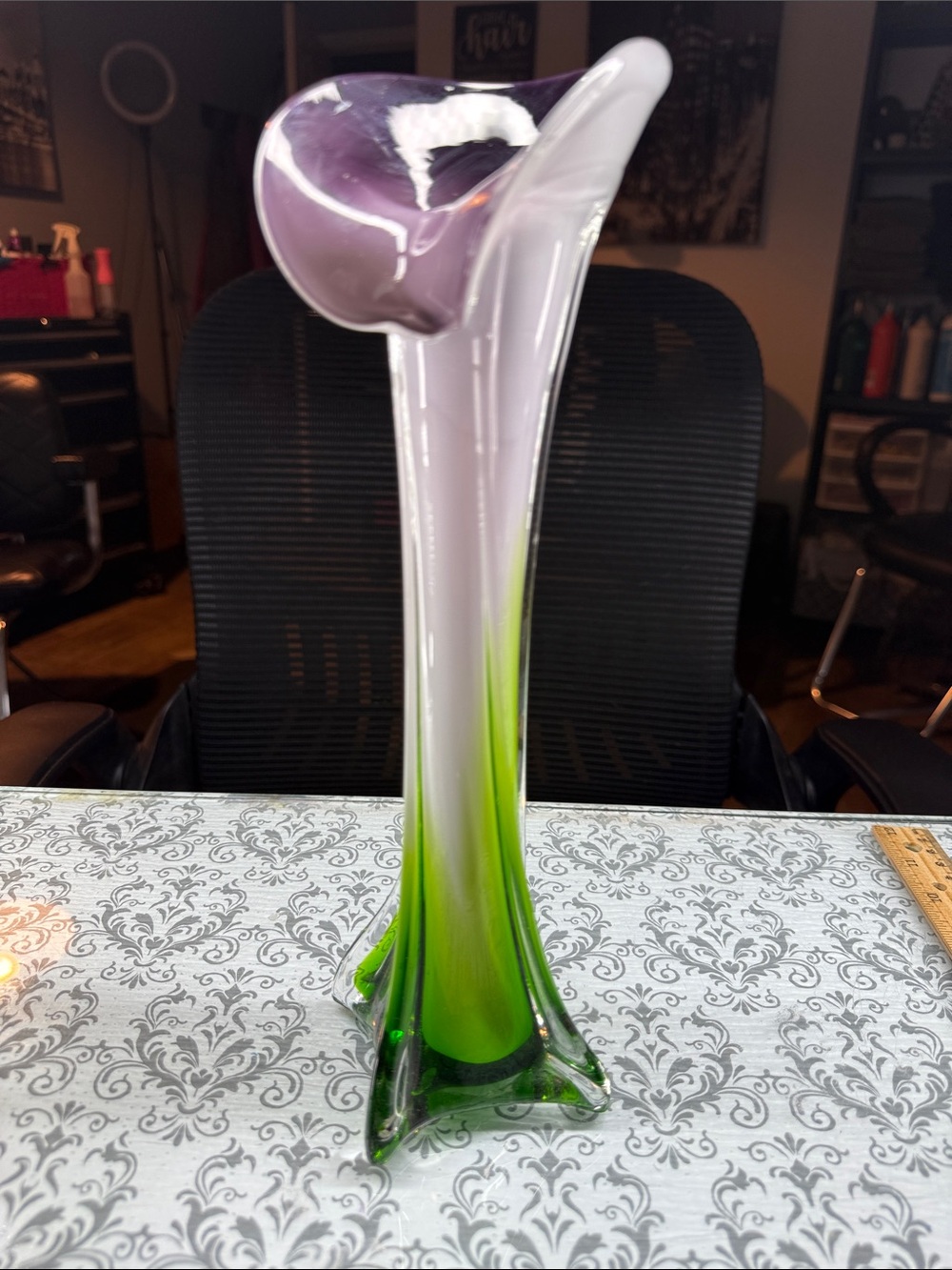 Handblown Art Glass Jack in the Pulpit Vase - Purple & Green